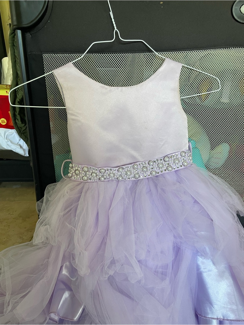 Lilac Beaded Waist Tulle Dress for Girls